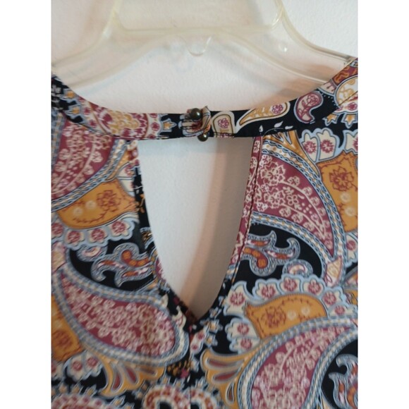 Daniel Rainn Pullover Tunic Top L Red Paisley Blouse Boho Peasant 3/4 Sleeves - Picture 6 of 9